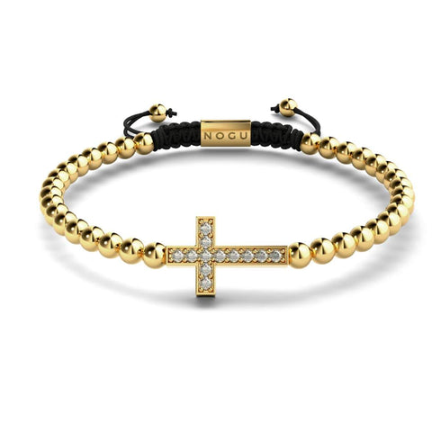 Kristallkreuz | 18 Karat Gold | Schwarz | Makramee Charmballa Armband